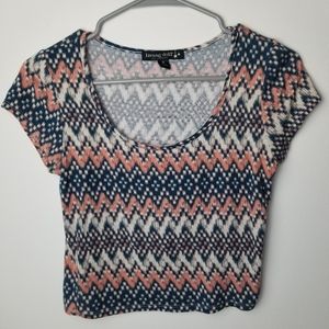 Living Doll all over print scoop neck crop top M